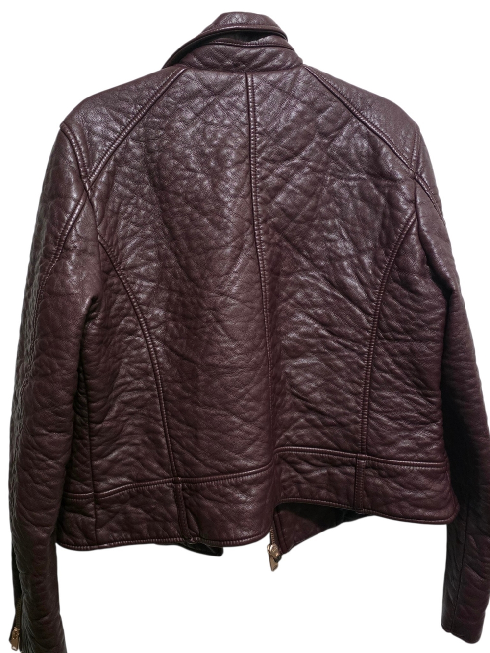 Marc New York Andrew Marc Burgundy Leather Moto Jacket Lg Quilted Biker Zip Coat - Picture 4 of 11